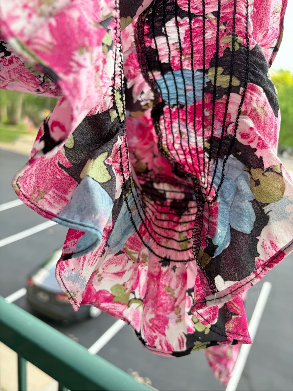 🆕🌺WAYF Floral Smocked Peplum Blouse XS Pink Blue Black Romantic Cottagecore Top - Picture 12 of 15